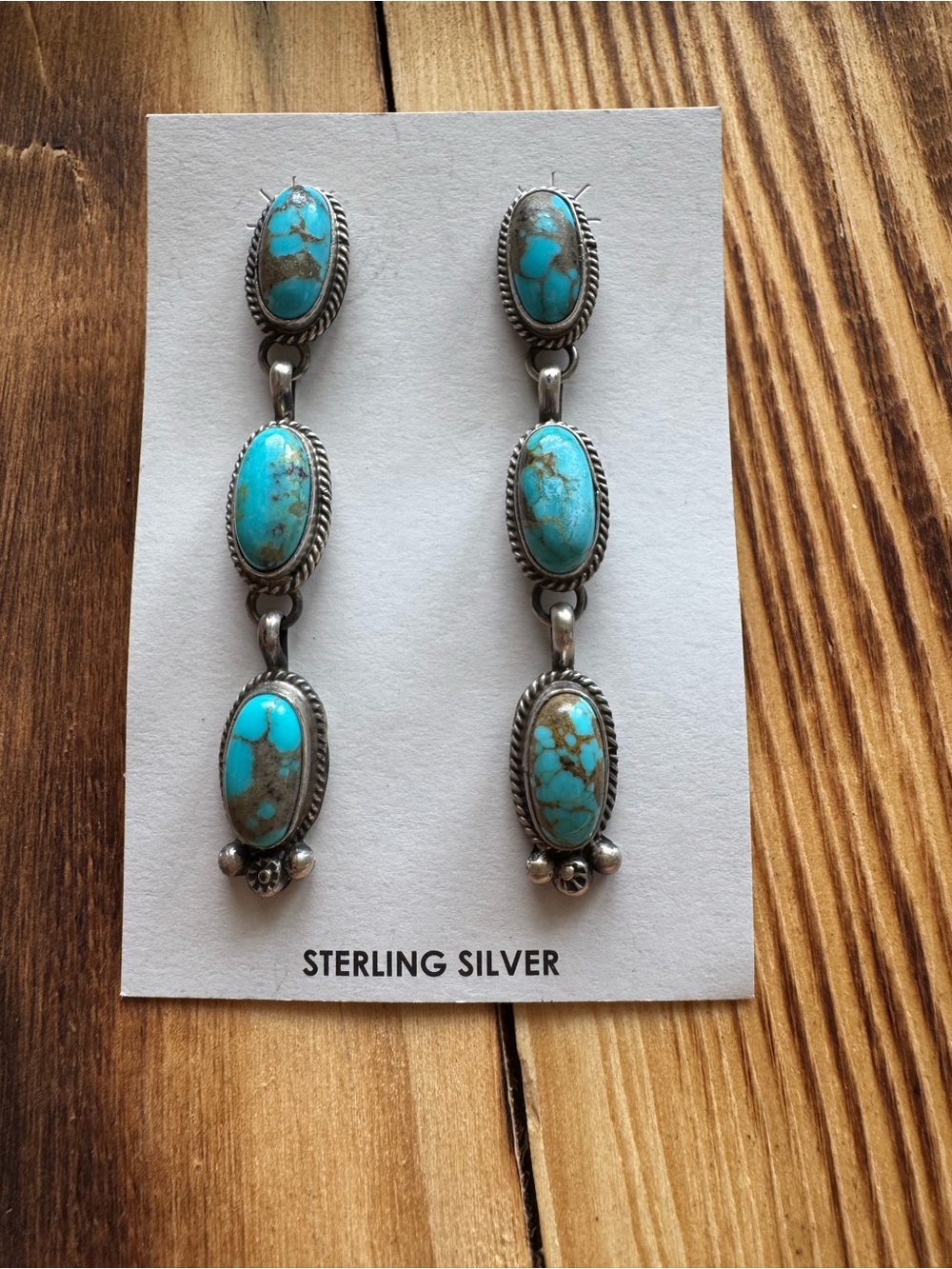 Freda Martinez Sterling Silver Turquoise Dangle Earrings